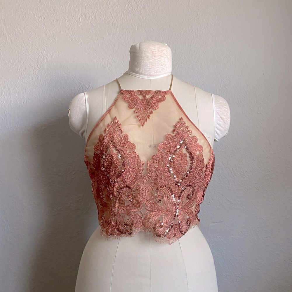 Glamaker Rose Gold Mesh Halter Top Size M